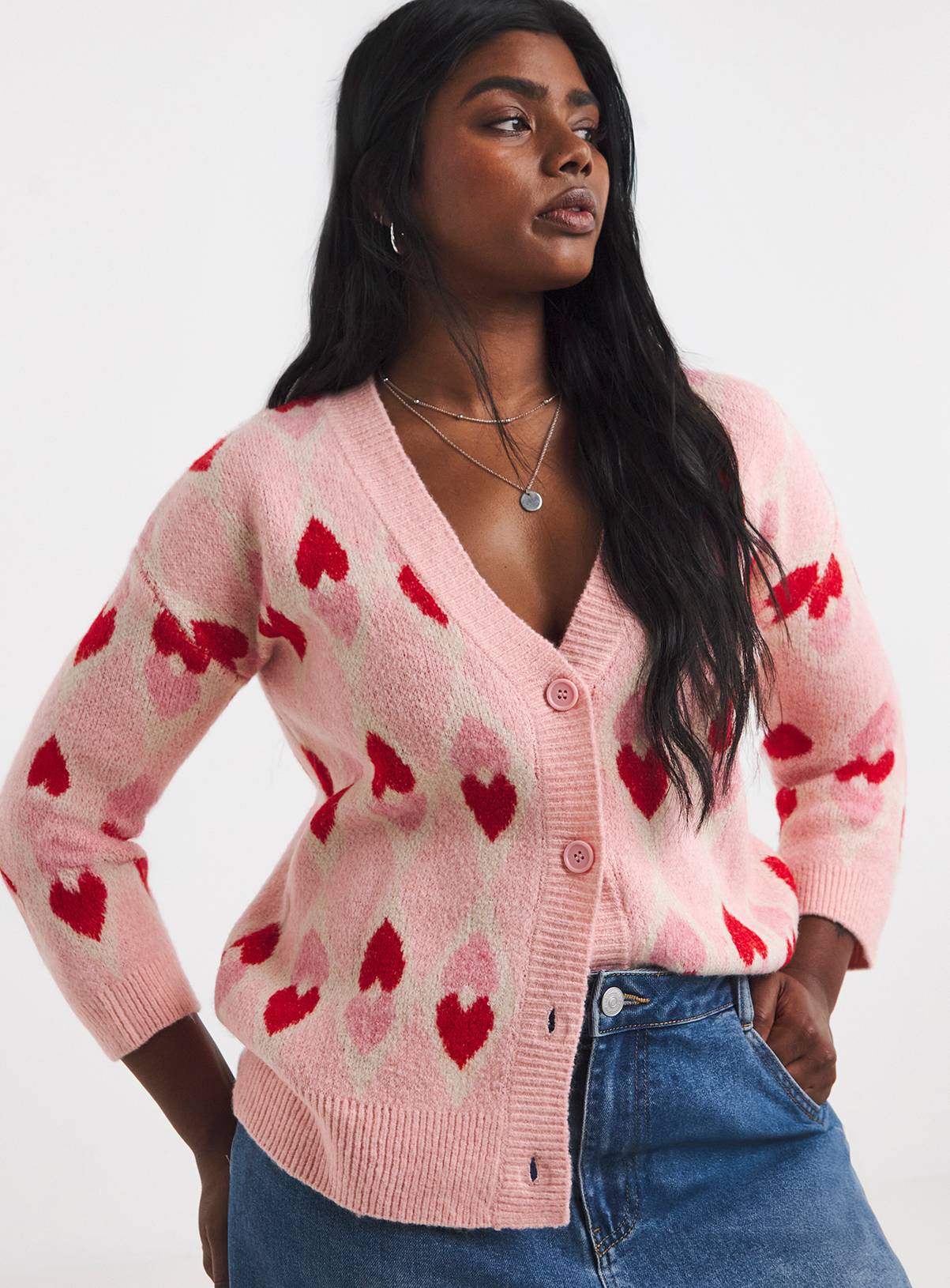 SIMPLY BE Heart Jacquard Cardigan 16-18 - Image 1